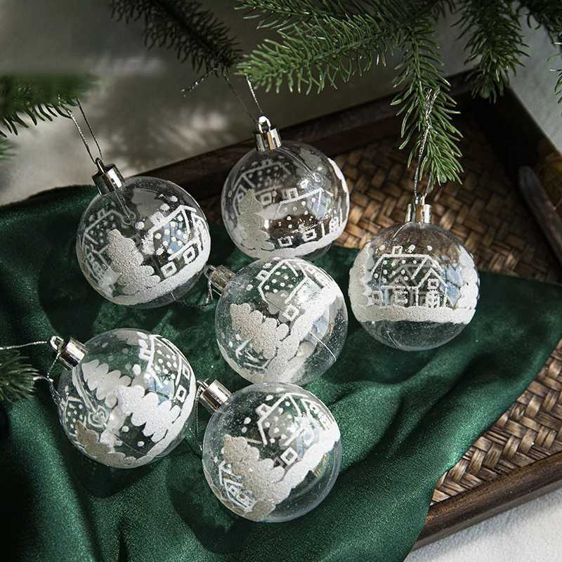 6pc Transparent Painted Christmas Ball Christmas Tree Decoration White Snowball Pendant Merry Christmas Home Decor New Year Gift C251024