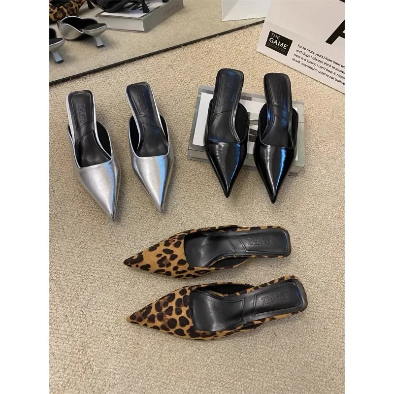 Pointed Toe Mules Fashion Leopard Print Women Slippers Casual Womens Shoes Women Low Heels Elegant Ladies Outdoor Slide 251023