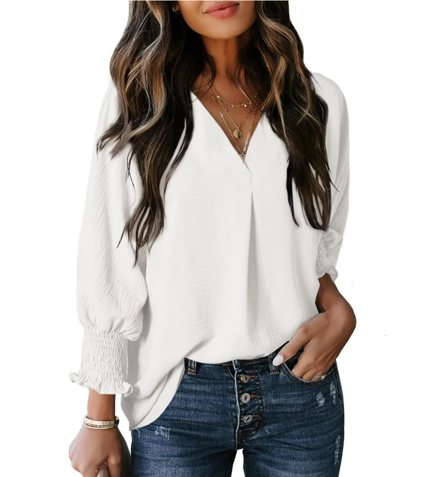 2025 Autumn Winter New Women's V-neck Casual Long Sleeve Loose Shirt Top Blouse T-shirt