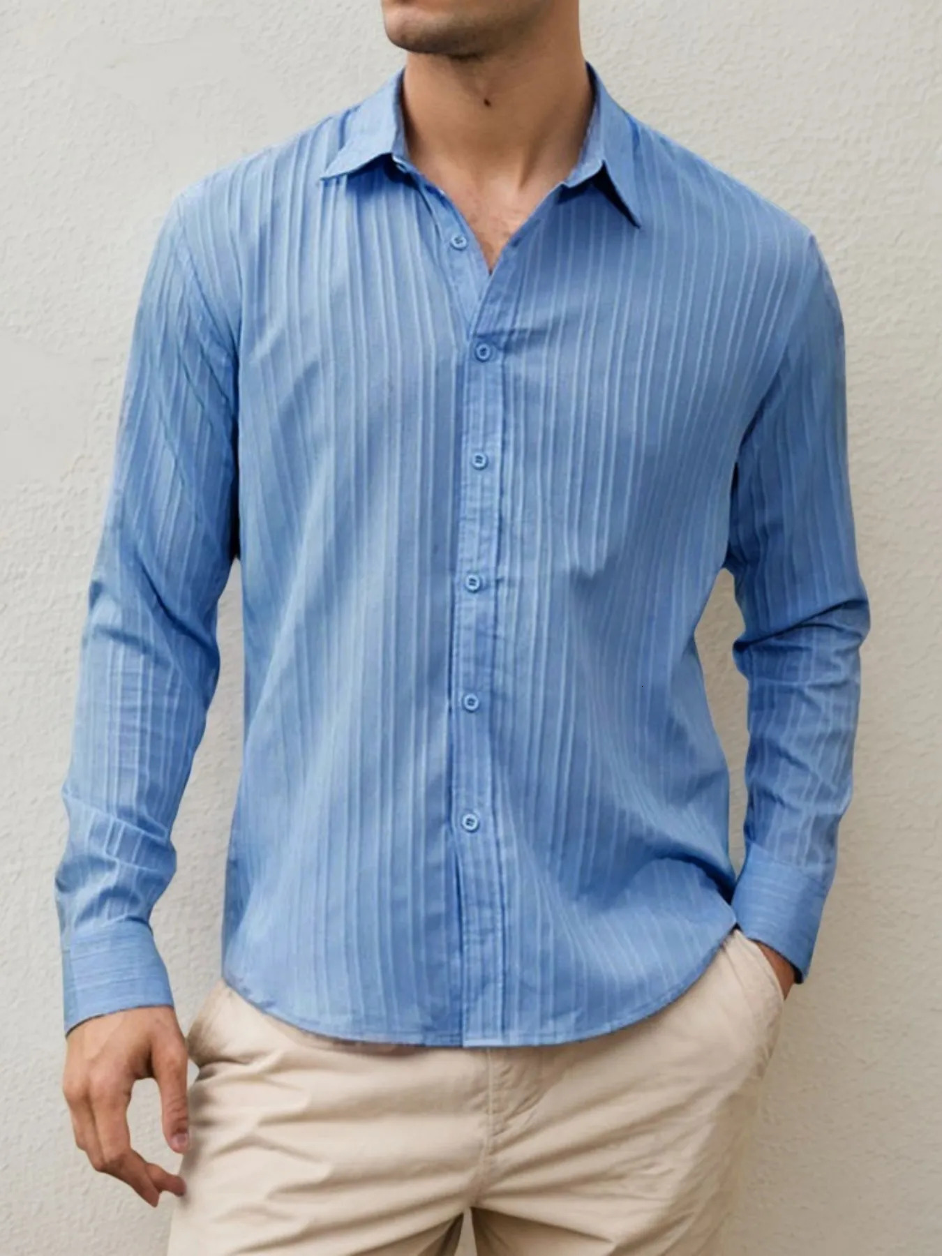 Mens Lightweight Casual Button Down Shirts Textured Business Dress Shirts 251020