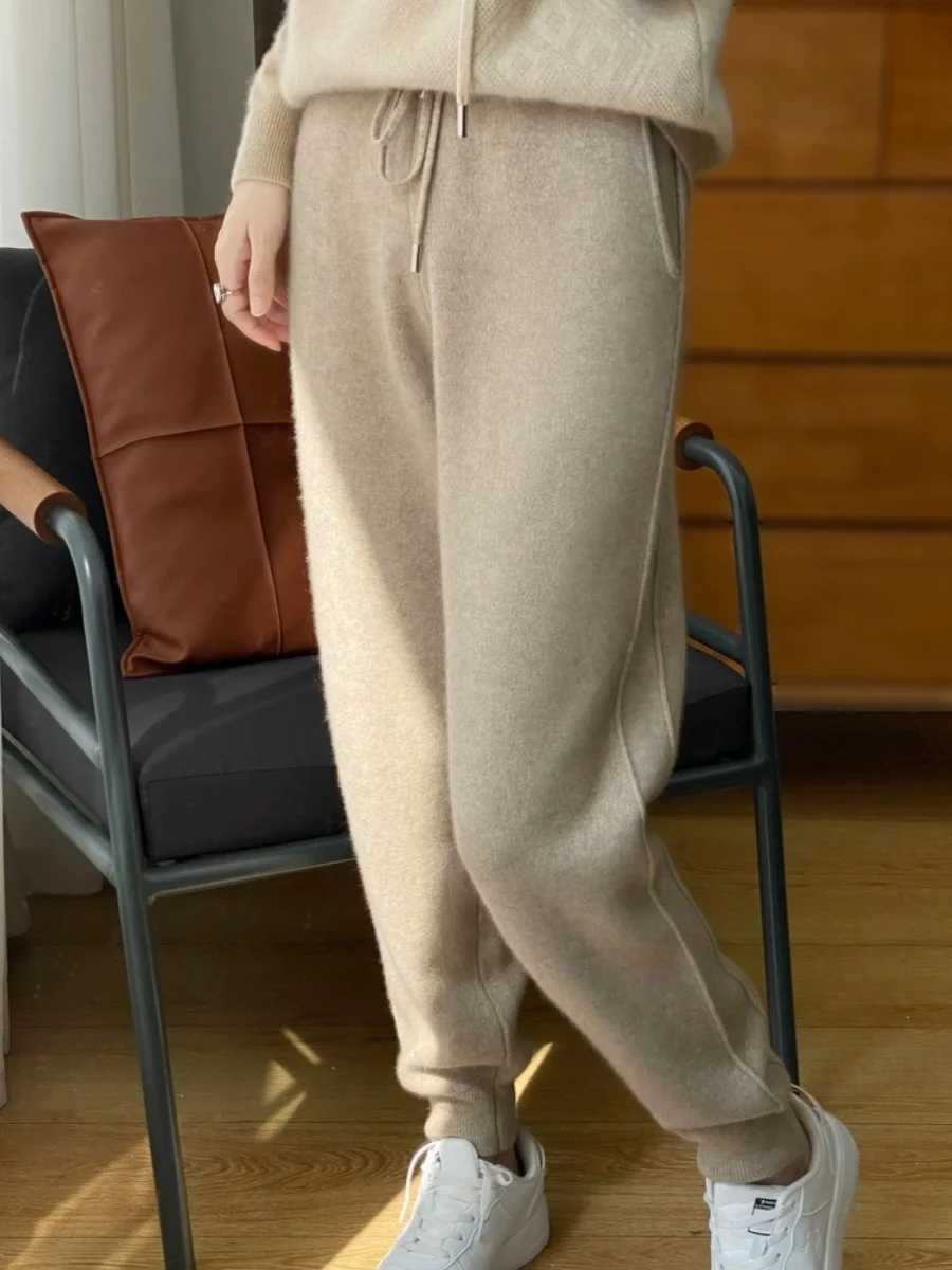 High Waist Slim Fit Pants Womens Casual Elastic Waist Dstring Straight Leg Wool Slimming Knitted Base Layer Pants XT1581T251025