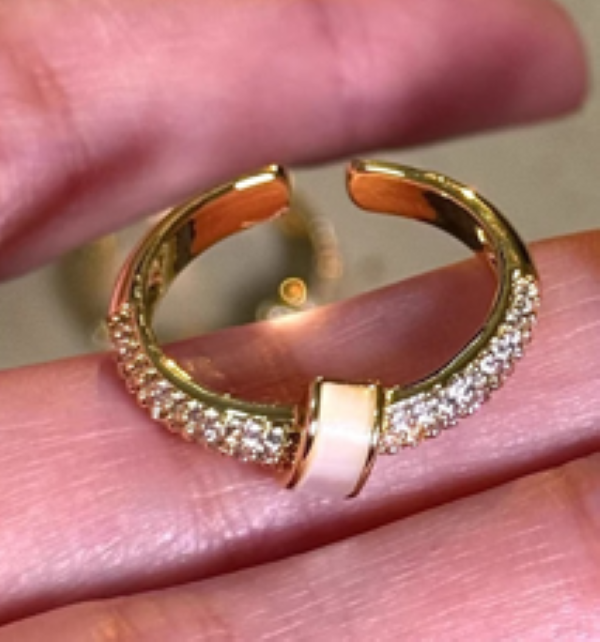 TaiYang New French Elegance Mother of Pearl Ring, Micro-Pave Zirconia Adjustable Open Band with Pearl Luster