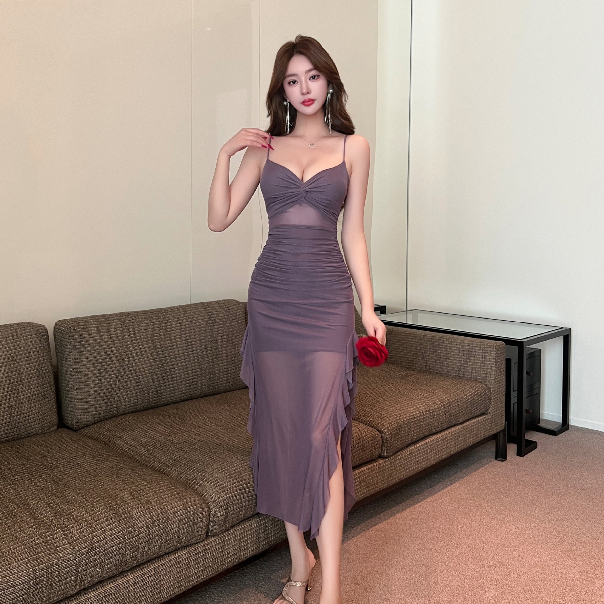 Designer nightclub low cut sexy nightclub women's vest new dress slim fit mesh hot selling dress
