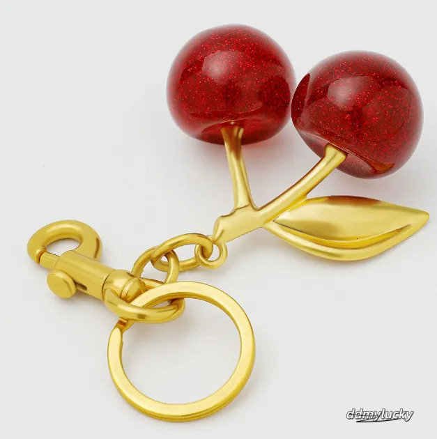 Elegant Cherry Keychain Charm - Shiny Resin And Metal Bag Accessory For Women's Purse Or Handbag Ddmylucky