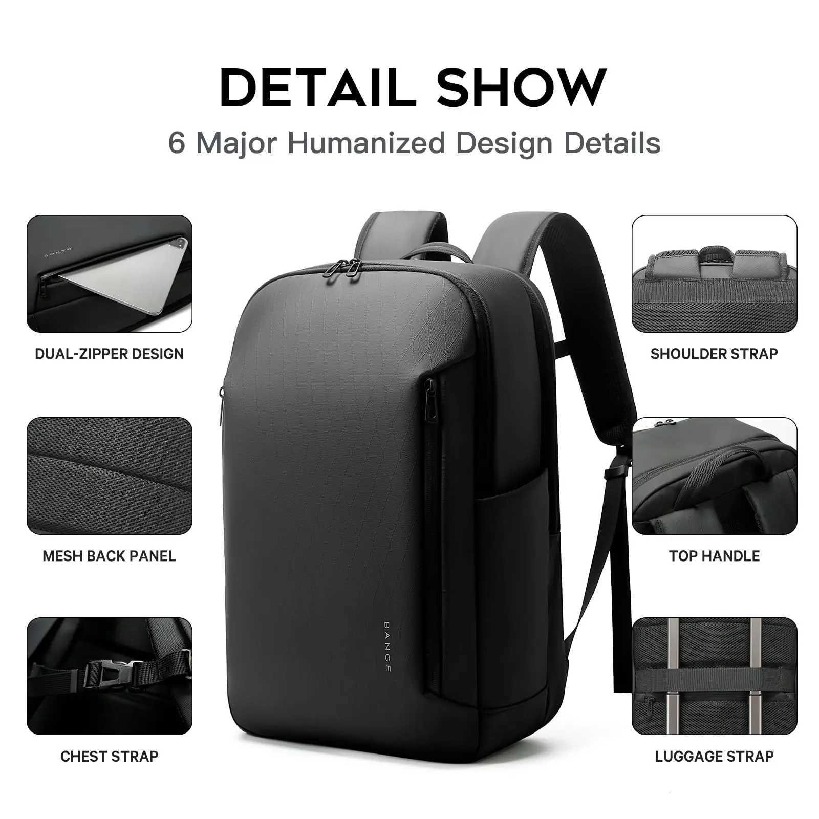 BANGE New Casual MultiPockets Big Capacity Daily 156inch Laptop Light Waterproof For Business Trip Roomy Men Backpack with YKK W251025