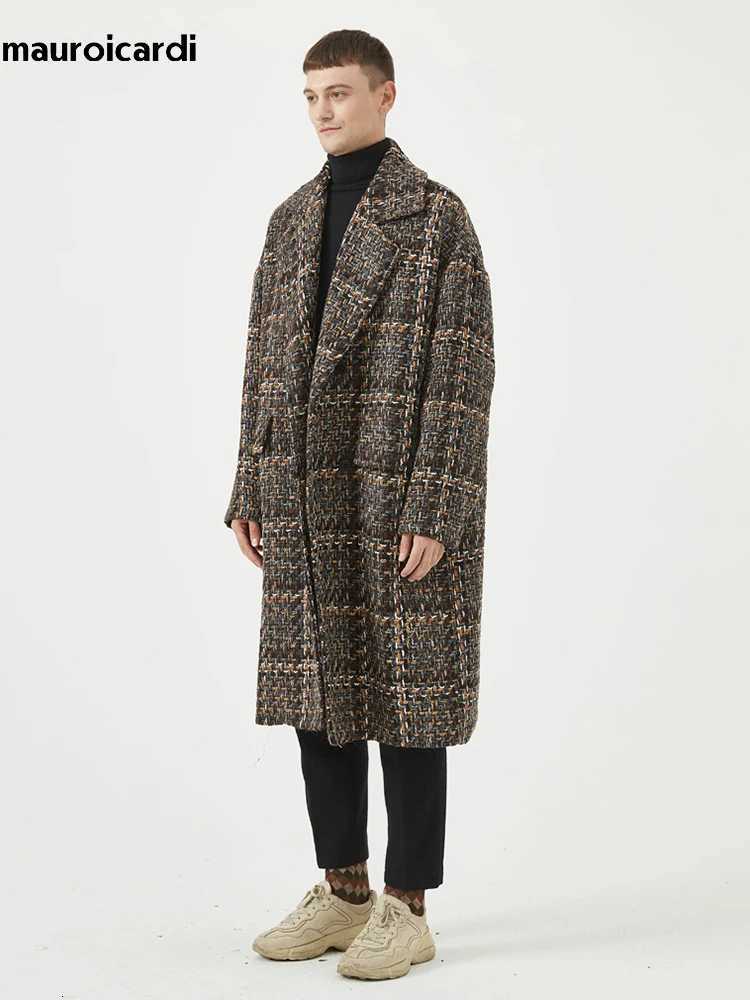 Mauroicardi Autumn Winter Loose Colorful Stylish Warm Tweed Woolen Coat Men Double Breasted Cool Luxury Designer Clothes 2022T251025