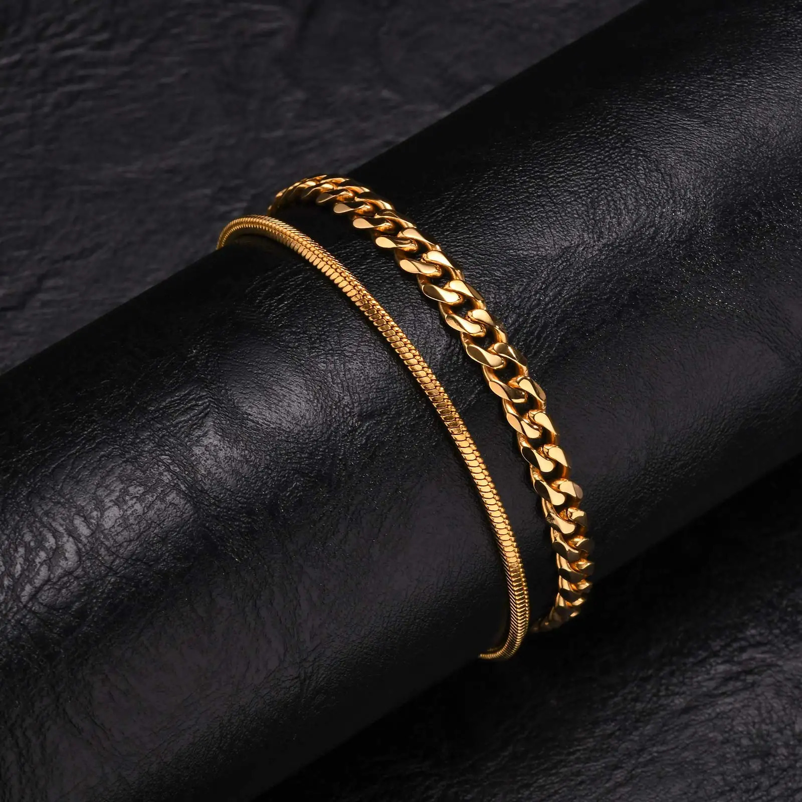 2pcs Mens Chain BraceletsSilver Gold Black Color Stainless Steel Twisted Rope ChainTrendy Cuban Link Chain Wristband Gift 251023