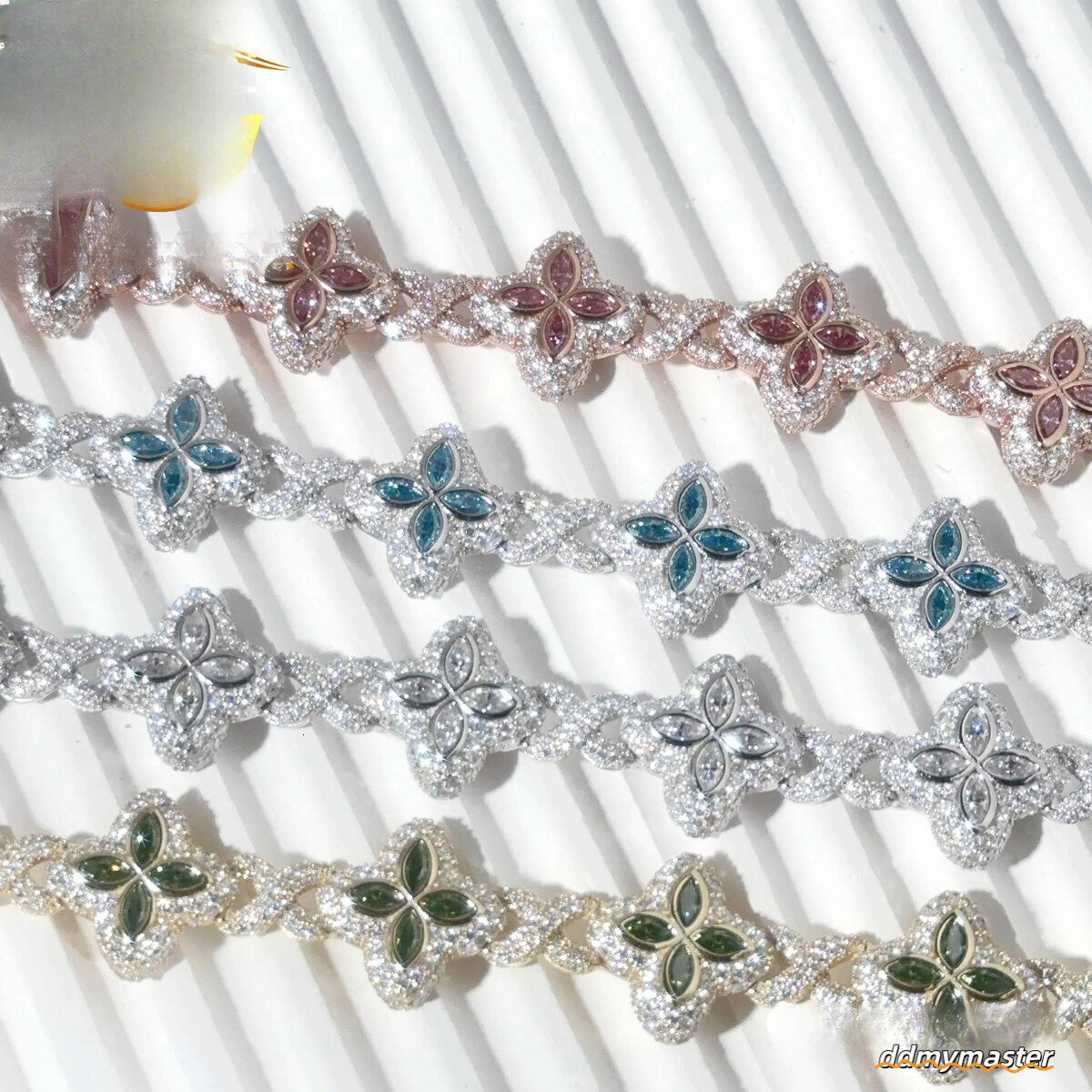 Color Natural Peridot With Cuban Link White Gold Plated Moissanite Dia High Quality Hip Hop Bracelet Ddmymaster