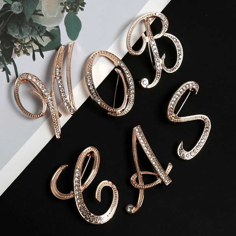 Fashion Women Rhinestone Brooch AZ English Letter Gold Color Metal Pins Crystal Alphabet Jewelry Shirt Clothes Accessories Gift J251115