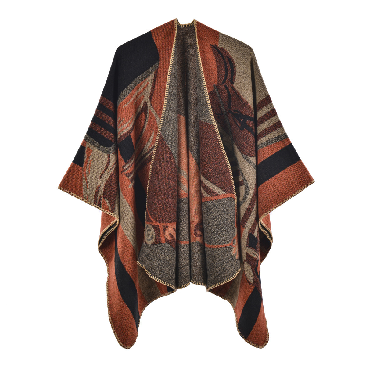 New Womens Shawl Fashion Thickened Imitation Cashmere Split Cape Runway Outerwear