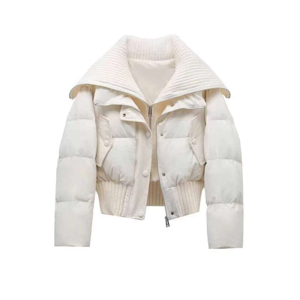 2025 Autumn Winter Women Fake Two Pieces Padded Turn-Down Collar Crop Down Jacket Korean Thick Parkas Outwears Designer Coats Designer Women