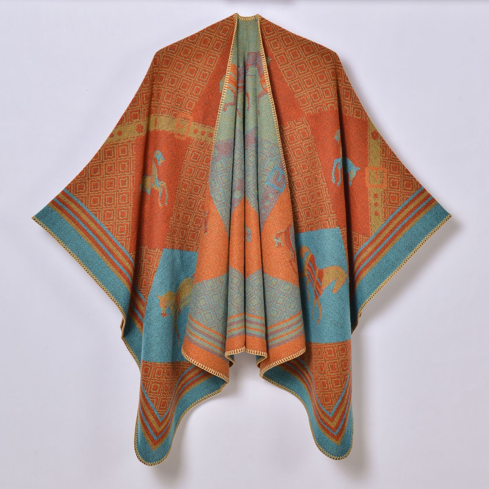 New Womens Runway Shawl Jacquard Split Cape Knitted Outerwear