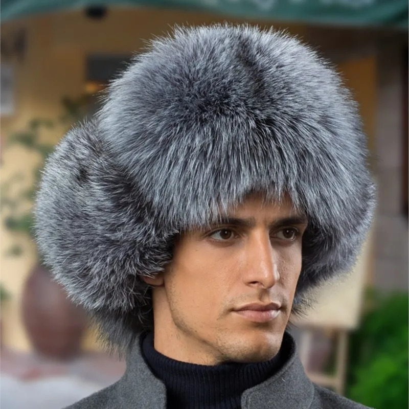 Real Fox Fur Hats Men s Winter Lei Feng Hat MiddleAged Elderly Outdoor Thickened Raccoon Fur Cap Warm Sheep Leather Bomber Hat 251024