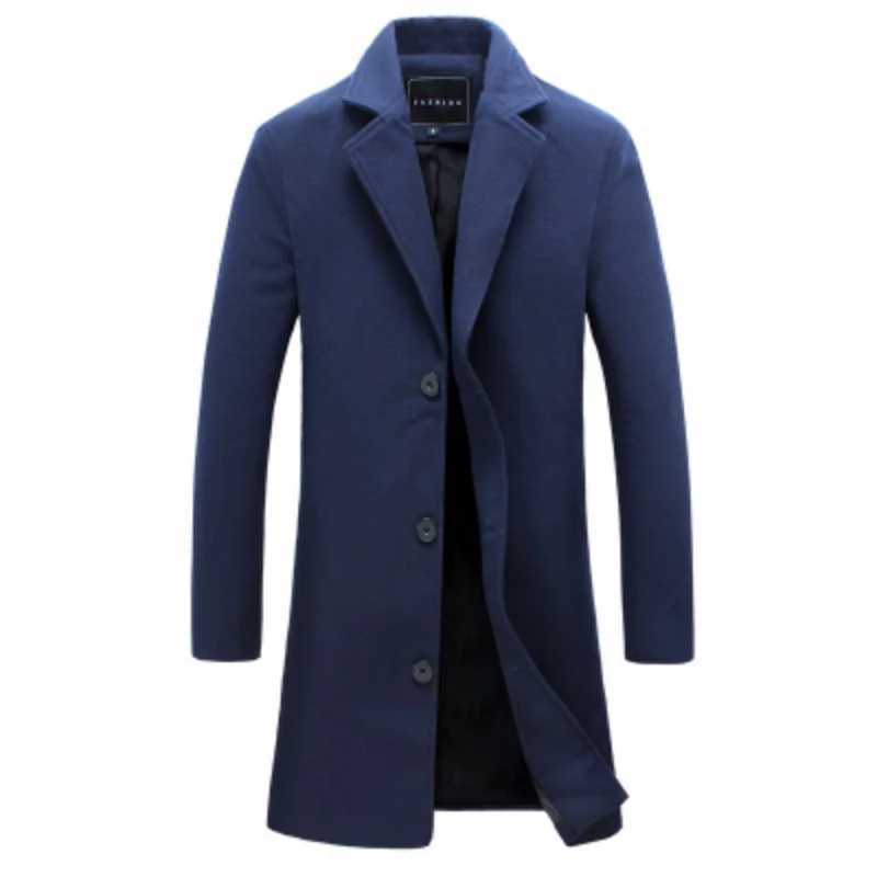 Fashionable Trendy Jacket Handsome Midlength Wool Coat Mens Windbreaker Slim Versatile Gray Party SuitT251025