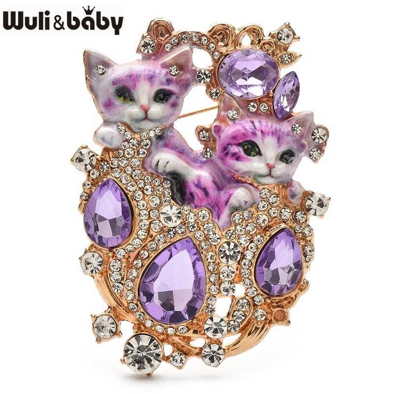 Wulibaby Lovely 2 Cats Brooch Pins 4color Enamel Royal Style Charming Cat Pets Brooches For Womens Clothes Badge Gifts J251115