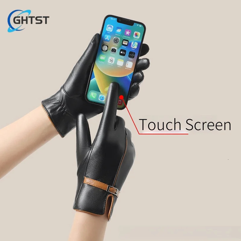 Korean Winter Warm Women Leather Gloves Outdoor Riding Driving with Wool Thickened AntiWind Cold Gloves Male 251023