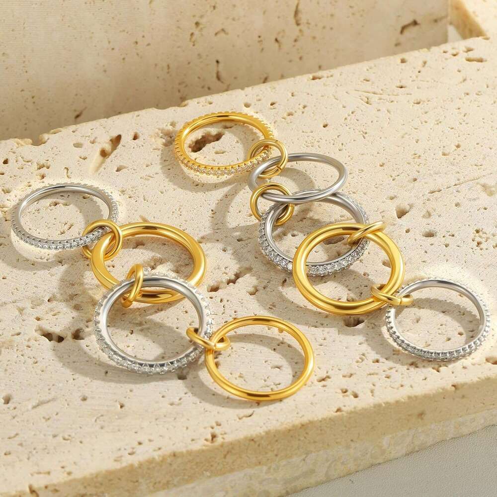 - Gold Plated Stackable Rings Mixed Interlocking Thumb Trendy Promise Wedding Ring for Women