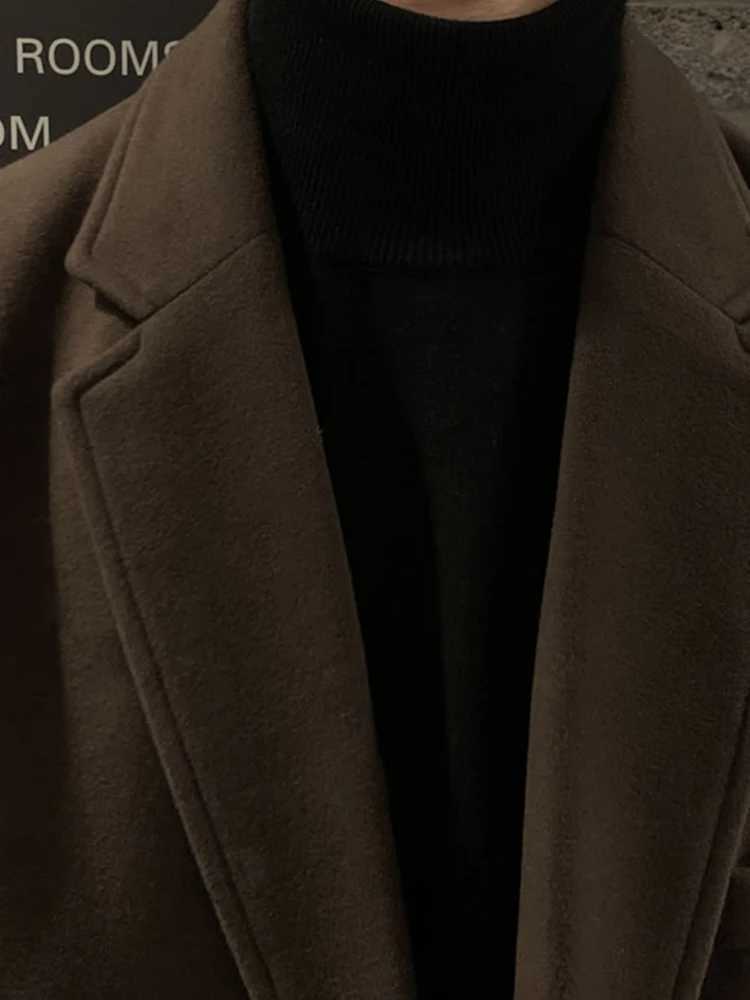Mauroicardi Autumn Winter Long Casual Brown Black Soft Thick Warm Woolen Coat Men Sashes Luxury Designer Plus Size Overcoat 5XLT251025