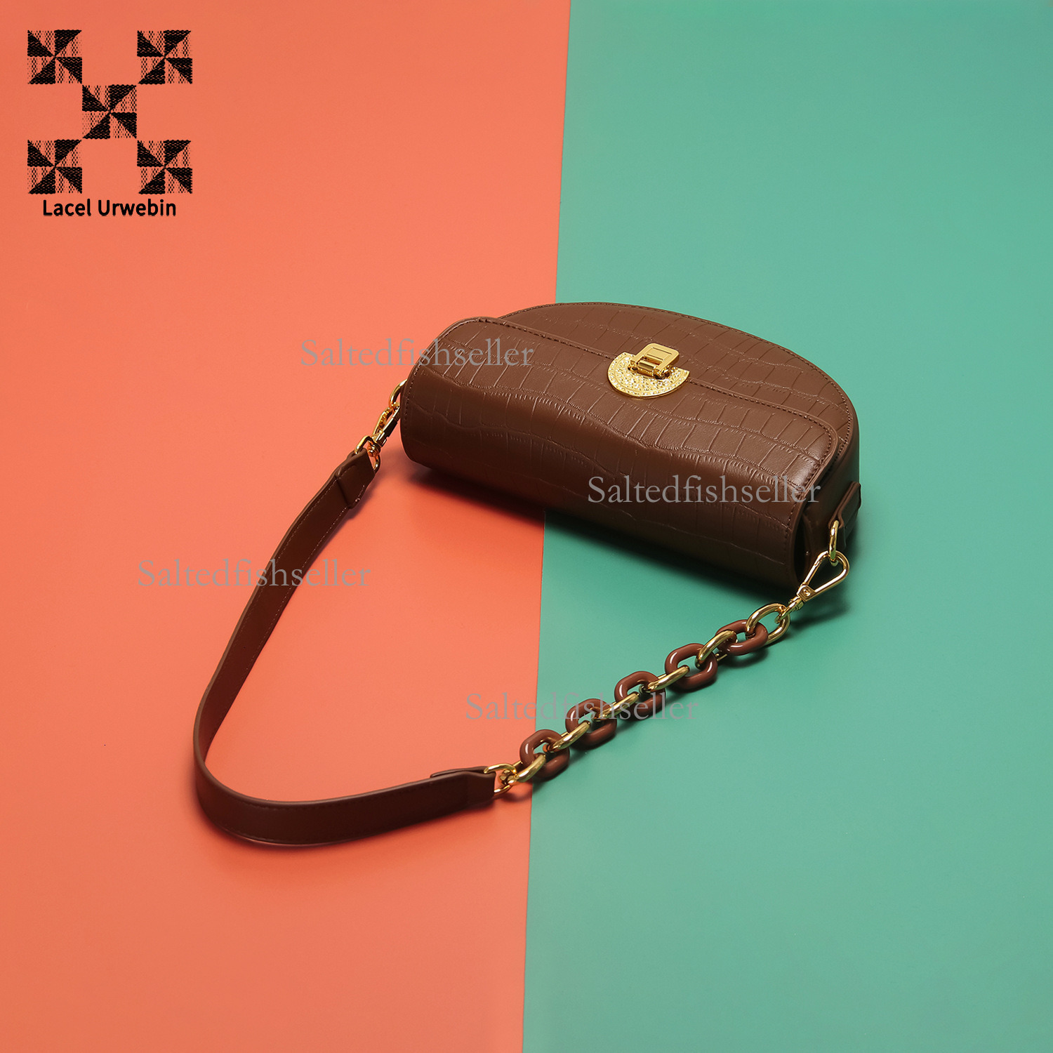 Lacel Urwebin Designer Fashion Popular Shoulder Bag Luxury Crocodile Pattern Half Moon Underarm Bag New High-end Trendy Chain Niche White Crossbody Ba