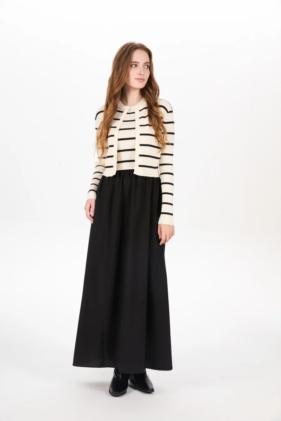 AS AW25 stripe knitting cardigan sleeveless patch dress maxi matching set for woman clothing 251023