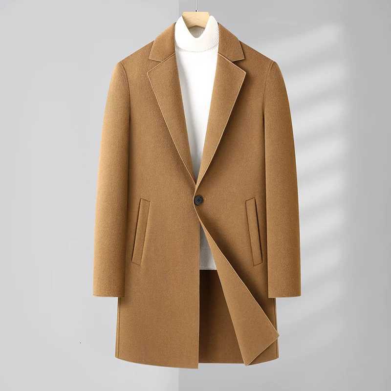 Mens HighQuality Autumn Winter Fashion AllinOne DoubleSided Woolen Coat MediumLength Business Casual Wool CoatT251025