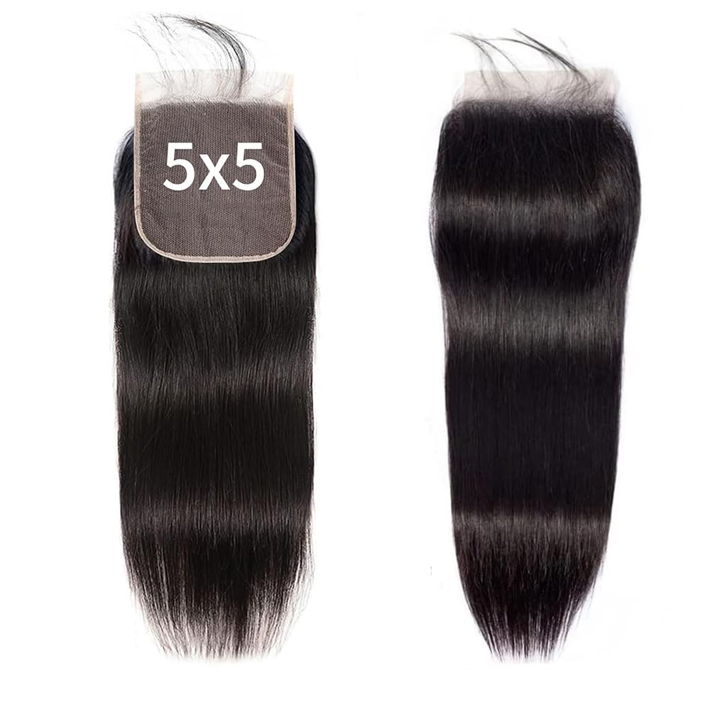 5x5 Transparent Lace Closure Silky Straight Virgin Remy Human Hair 10-20 Inch Pre Plucked Natural Black Invisible Lace Glueless Install