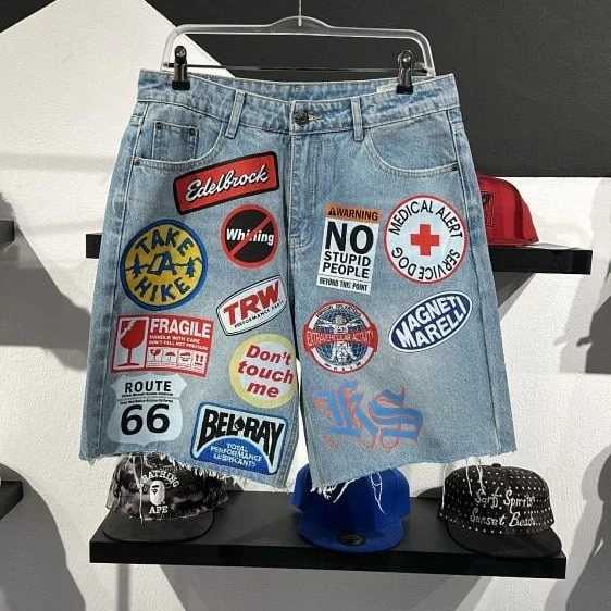American Retro Denim Shorts Y2K Jeans Harajuku Hip Hop Cartoon Embroidery Retro Baggy Shorts Low Waist Sports Basketball ShortsXJ251025