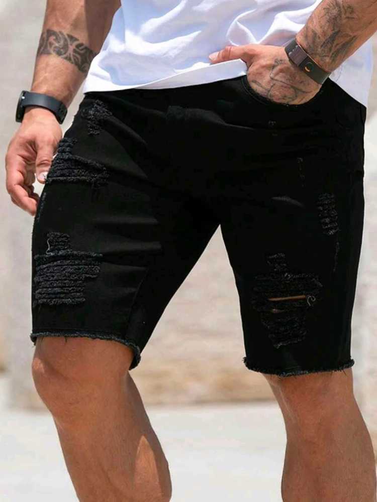 New Summer Mens Slim Ripped Denim Shorts Casual Fashion Streetwear Stretch Washed Male Shorts Soft Breathable Hole Short JeansXJ251025