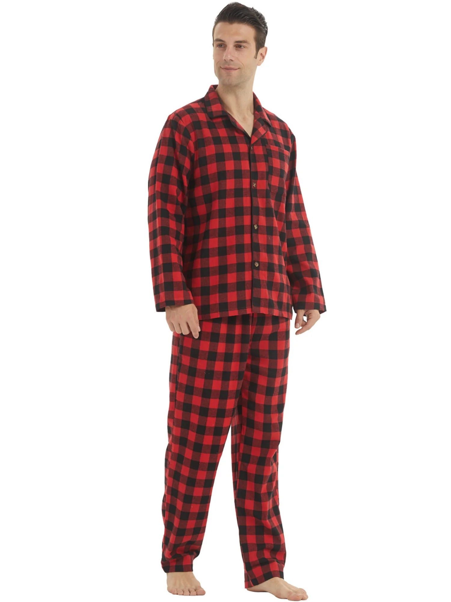 Mens Flannel Pajamas Set Plaid Cotton ButtonDown Sleepwear Warm Soft Lounge Pjs for Comfortable Nightwear 251021
