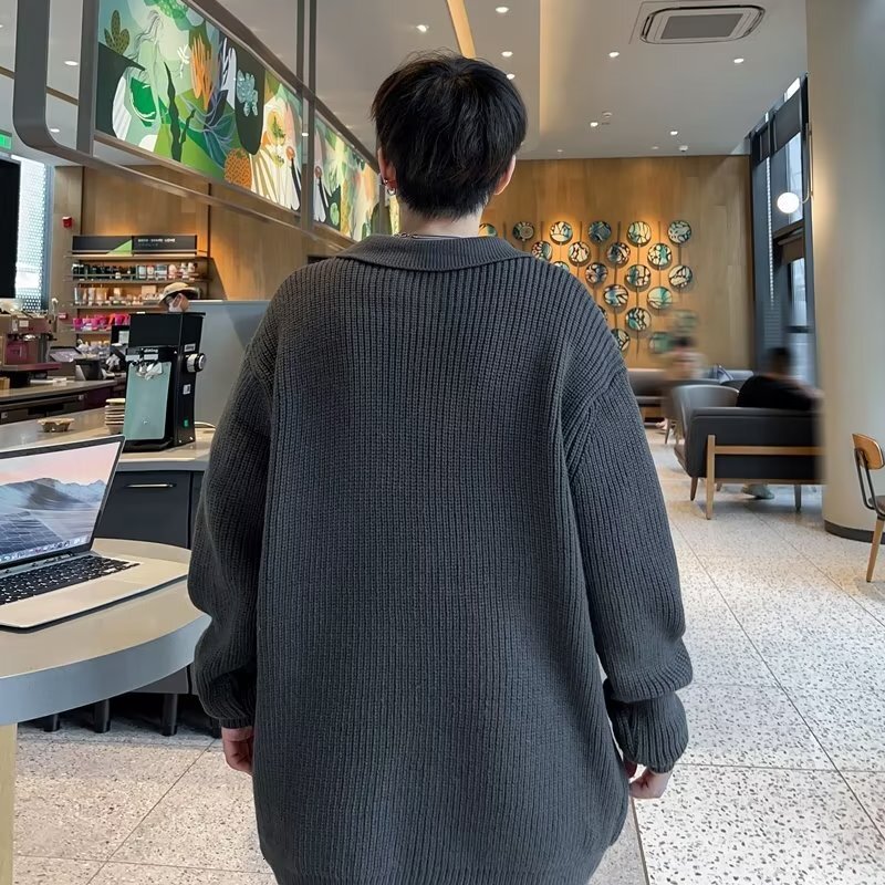 Half-zip Sweater Designer Sweater For Men Spring And Autumn Style Lazy Style Turn-down Collar Knitwear Casual Loose Simple Design