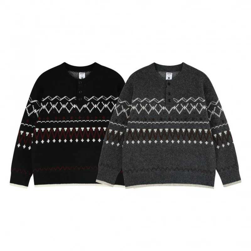 Mens Gray Fair Isle Knit Sweater 2025 Autumn New Warm Thermal ButtonDown Casual OuterwearT251025