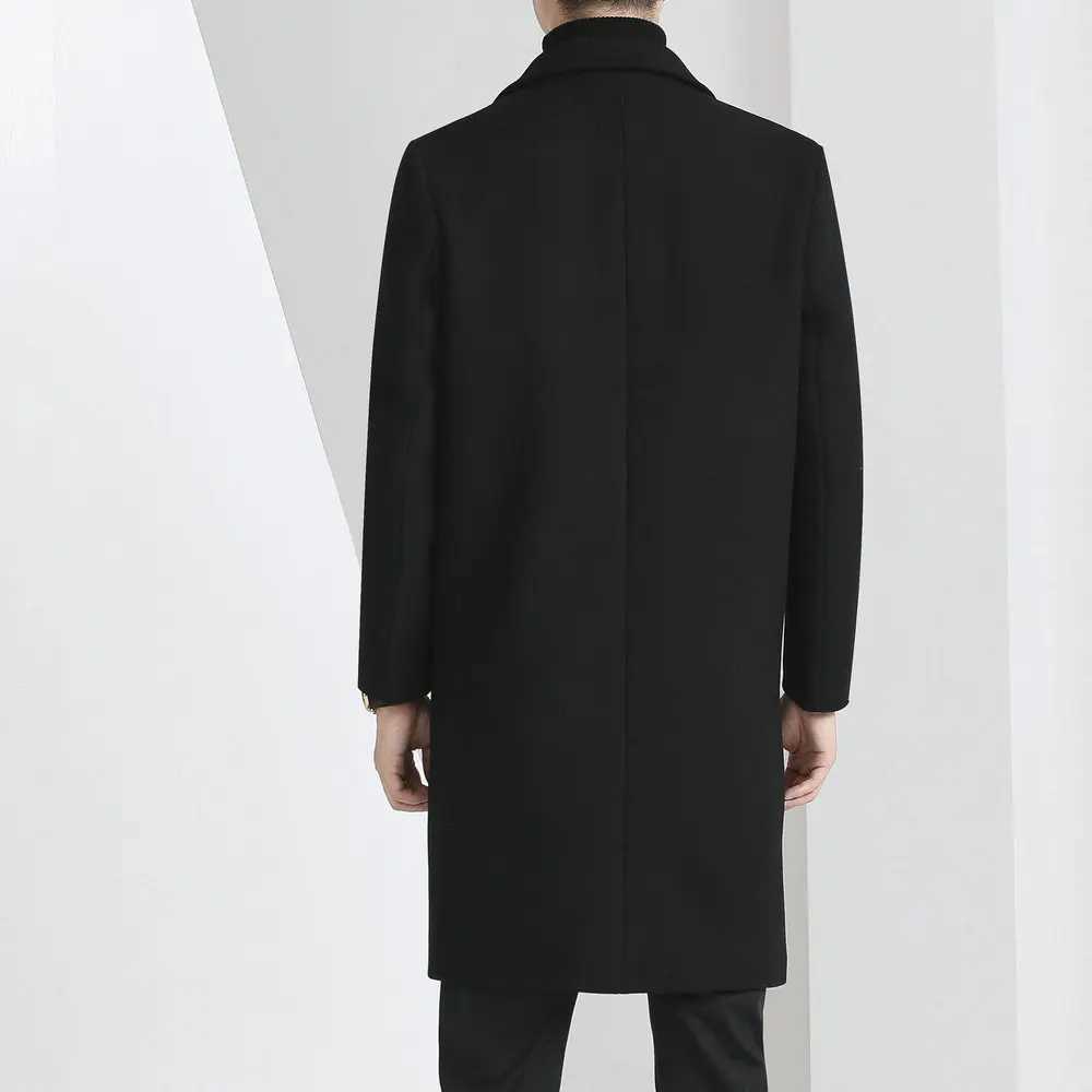 Winter Autumn Mens Timeless Woolen Overcoat Grey Navy Black Burgundy Notched Collar Design Cashmere Coat Plus Size MenswearT251025