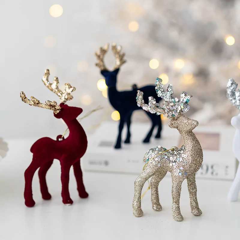 Christmas Elk Pendants Xmas Tree Hanging Ornaments Christmas Decor Sparkling Powder Velvet Deer Happy New Year Ornament Decor C251024
