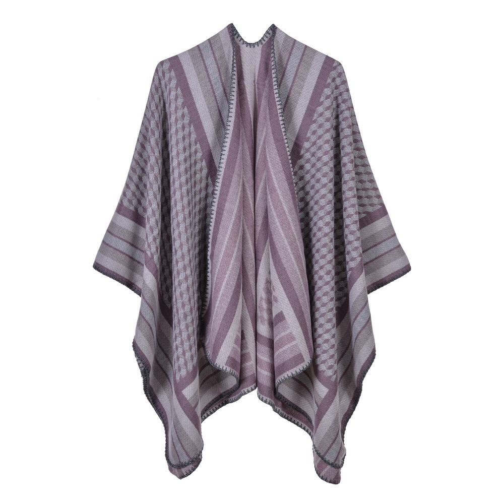 Imitation Cashmere Split Scarf Fashion Border Striped Oversized Womens Air Conditioning Shawl Cape