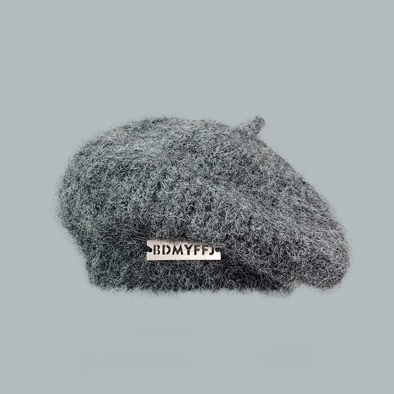Japanese Style Mohair with Iron Lable Knitted Beret Women Vintage Trend Warm Painter Hat Female Artist Hat Ladies Autumn Winter 251023