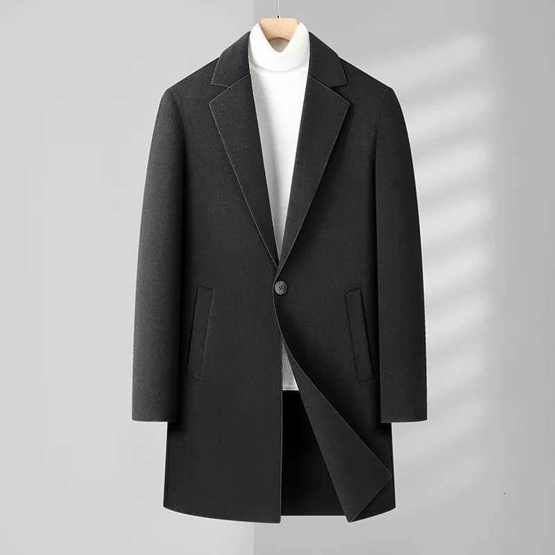 Mens HighQuality Autumn Winter Fashion AllinOne DoubleSided Woolen Coat MediumLength Business Casual Wool CoatT251025