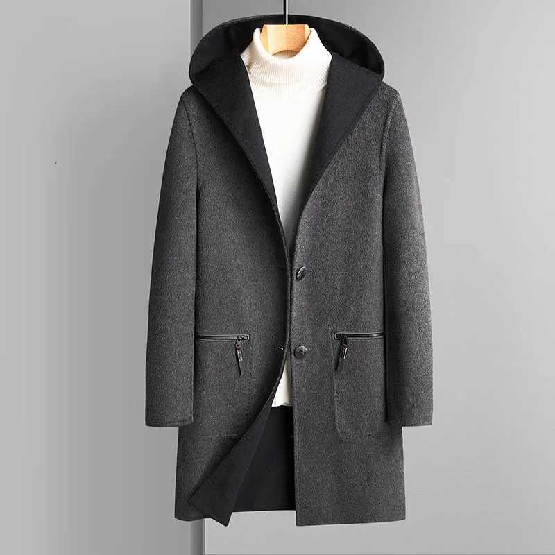 New Fashion Men Hooded Double Sided Wool Trench Coats Casual Long Jackets Male Cashmere Overcoats Man Woolen Blends Coats 4XLT251025