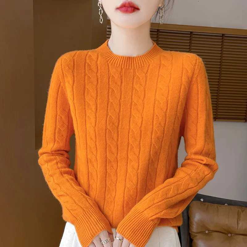 Women Winter Sweater 100 Merino Wool Thick Warm ONeck Pullover Twist Flower Cashmere Knitwear Casual Korean Popular ClothesT251025