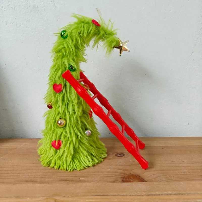 Bendable Christmas Tree Fluffy Green Desktop Xmas Tree with Ladder Themed Holiday Decor Festive Home Office Decoration C251024