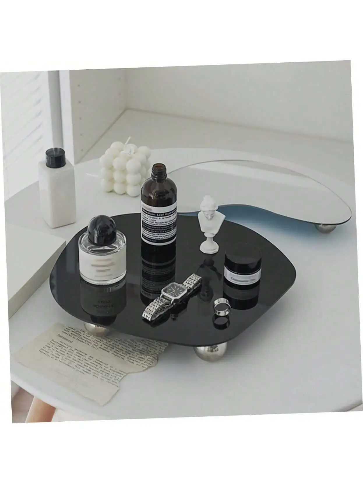 1PC Simple Style Ins Ornament Acrylic Mirror Tray Curved Irregar Shaped Ornament Photography Props Decoration He Art Nordic Y251025