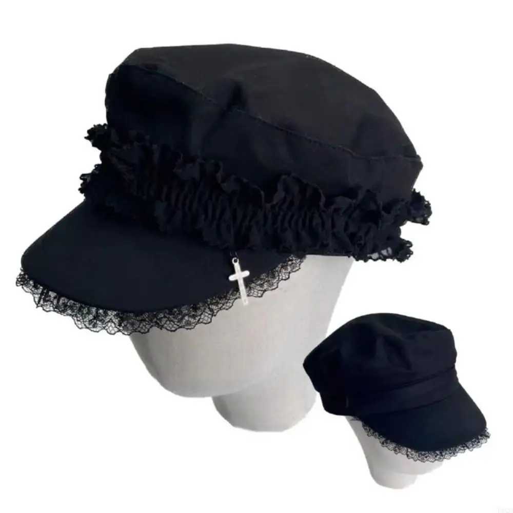 Fashion Double Layer Lace Y2K Hat Girl Cool Black Painter Hat Lace Beret Cs Millennium Dark Design Outdoor Sun Hat For Adt Y251025