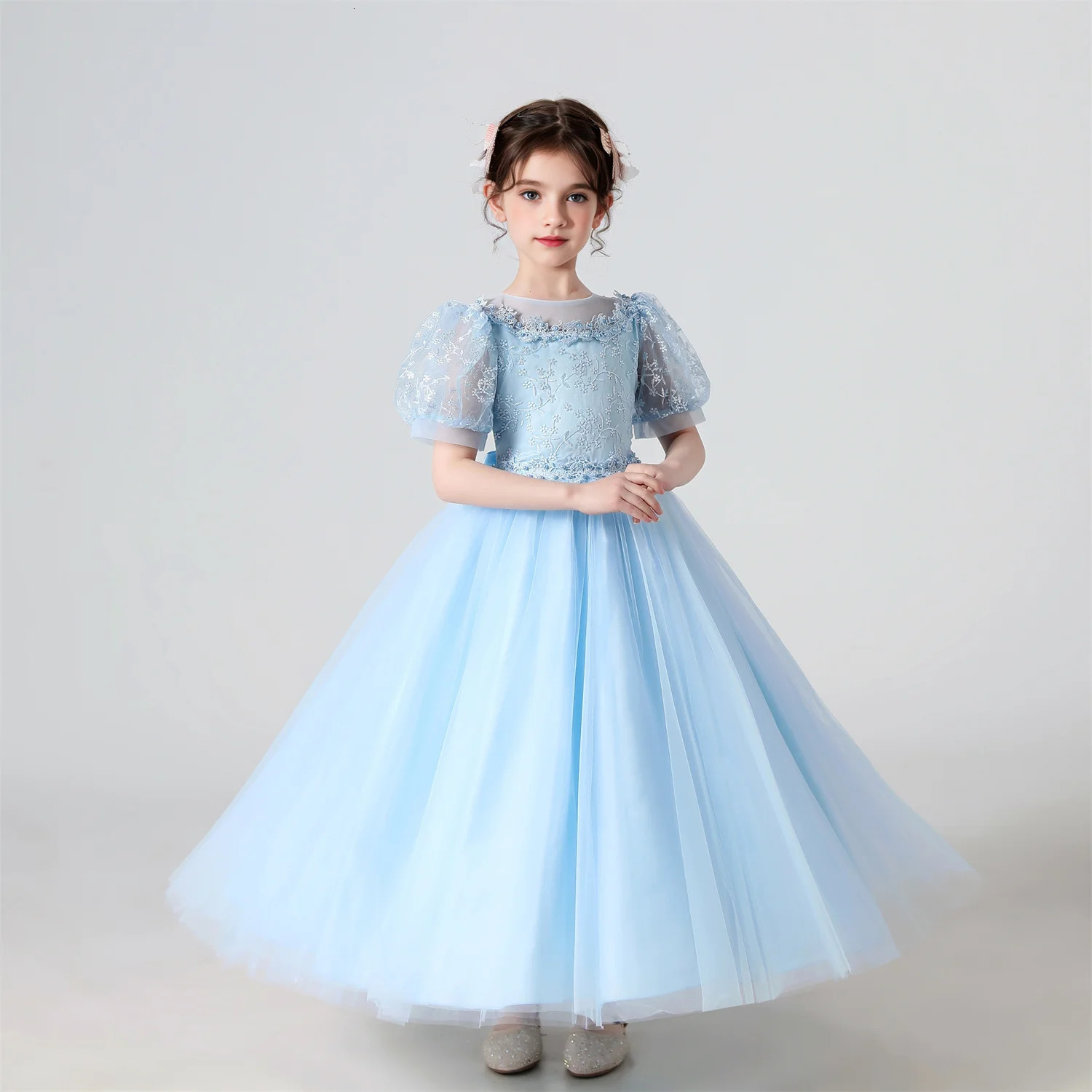 Girl Flower Dress Lace Embroidered Wedding Princess Dress Host Performance Costume Gown Christmas Party Evening Dresses 251023