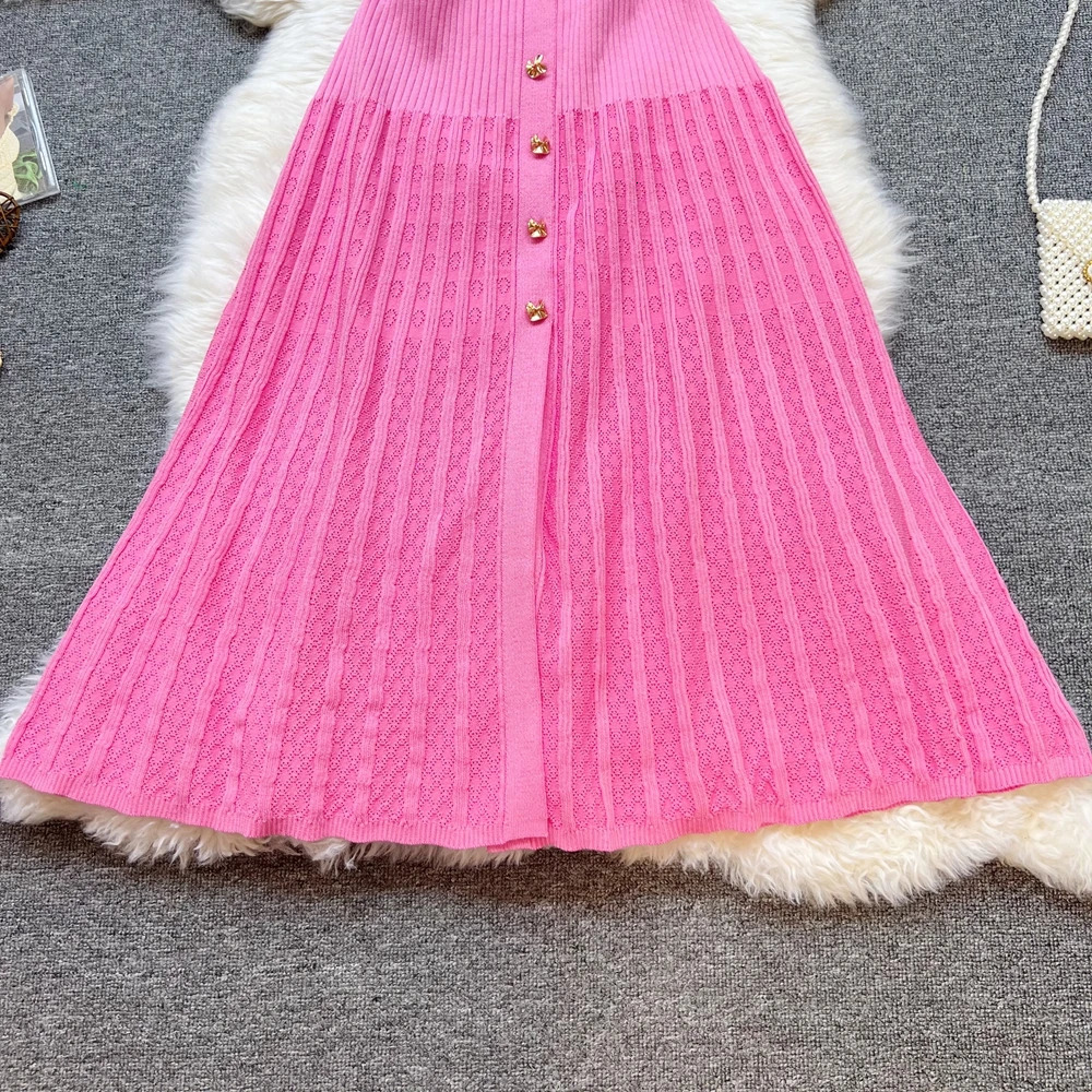 YuooMuoo Fashion Elegant Patchwork Knitted Long Dress Spring Summer Women Shirt Sweater Dress Lady Party Vestido 251023