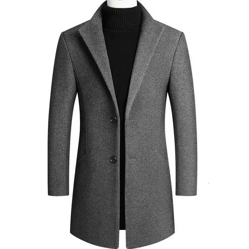 Mens Woolen Coat Autumn Winter 2022 Medium Long Windbreaker Thickened Stand Collar Male Trench Coat Abrigo HombreT251025