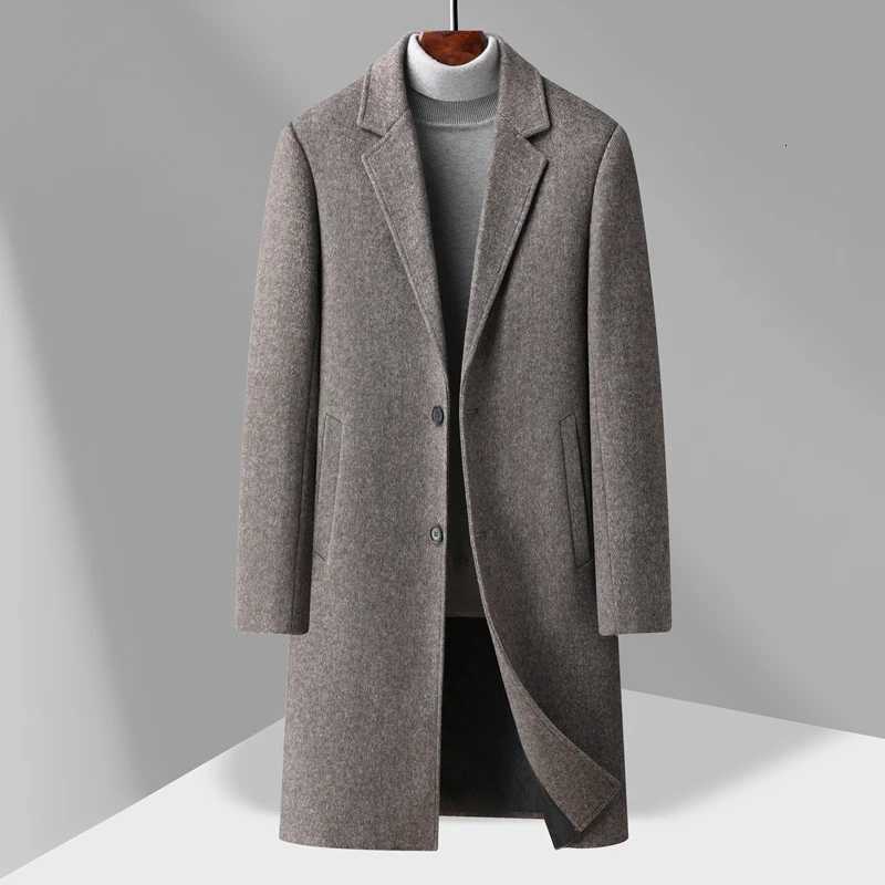 Winter Mens Essential Wool Blend Coat Thick Thermal Quilted Overcoat Gentlemen Light Gray Brown Charcoal Beige Attire BusinessT251025