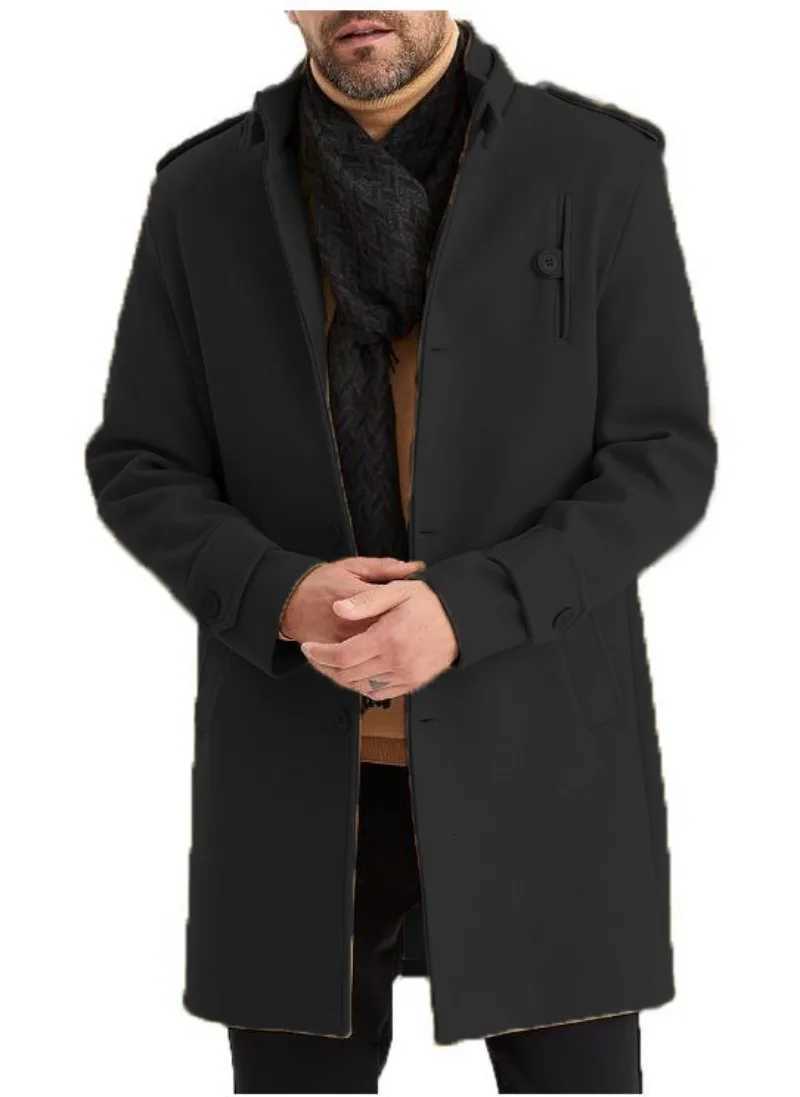 New Large Size Woolen Coat Mens Singlebreasted Medium and Long Coat MenT251025
