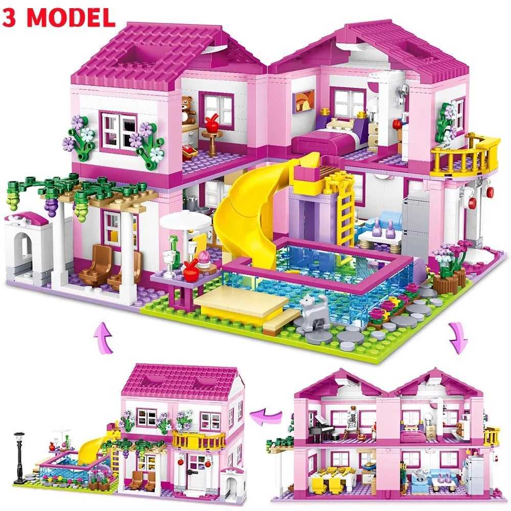 City street view villa summer vacation villa castle building block girl series swimming pool DIY assemble children christmas C251023