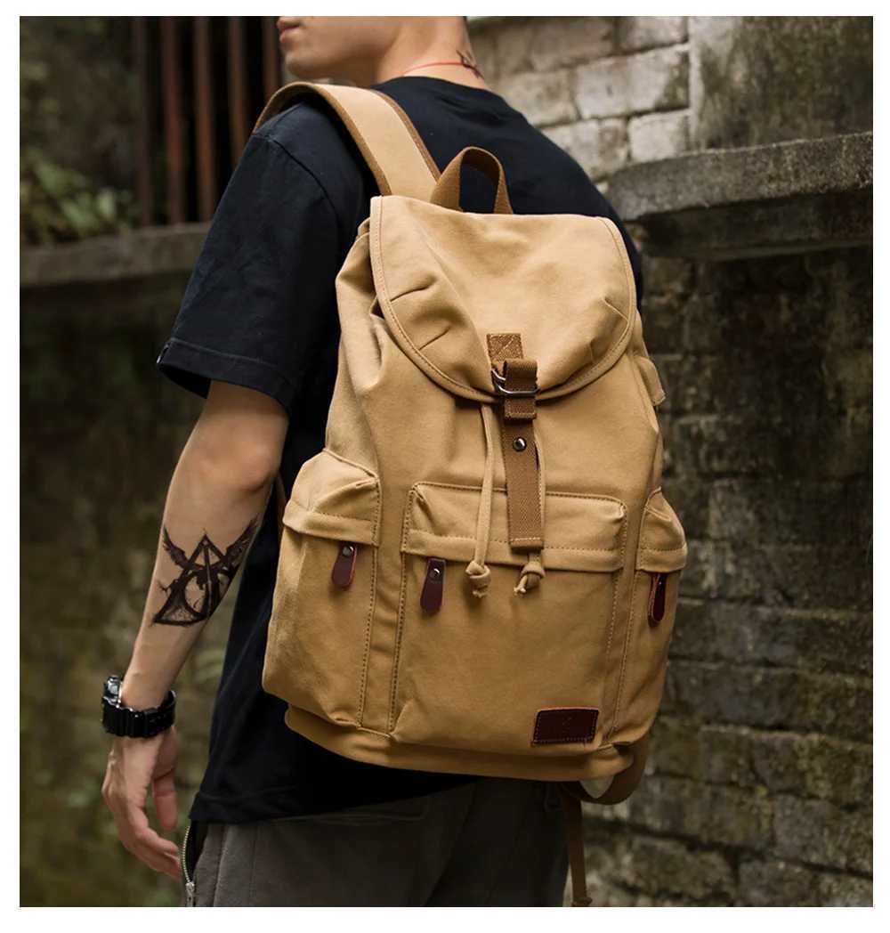 TANGHAO Canvas Backpack Unisex Vintage Casual Rucksack 17inch Laptop Backpack W USB Charging Port Schoolbag Student Mochia W251025