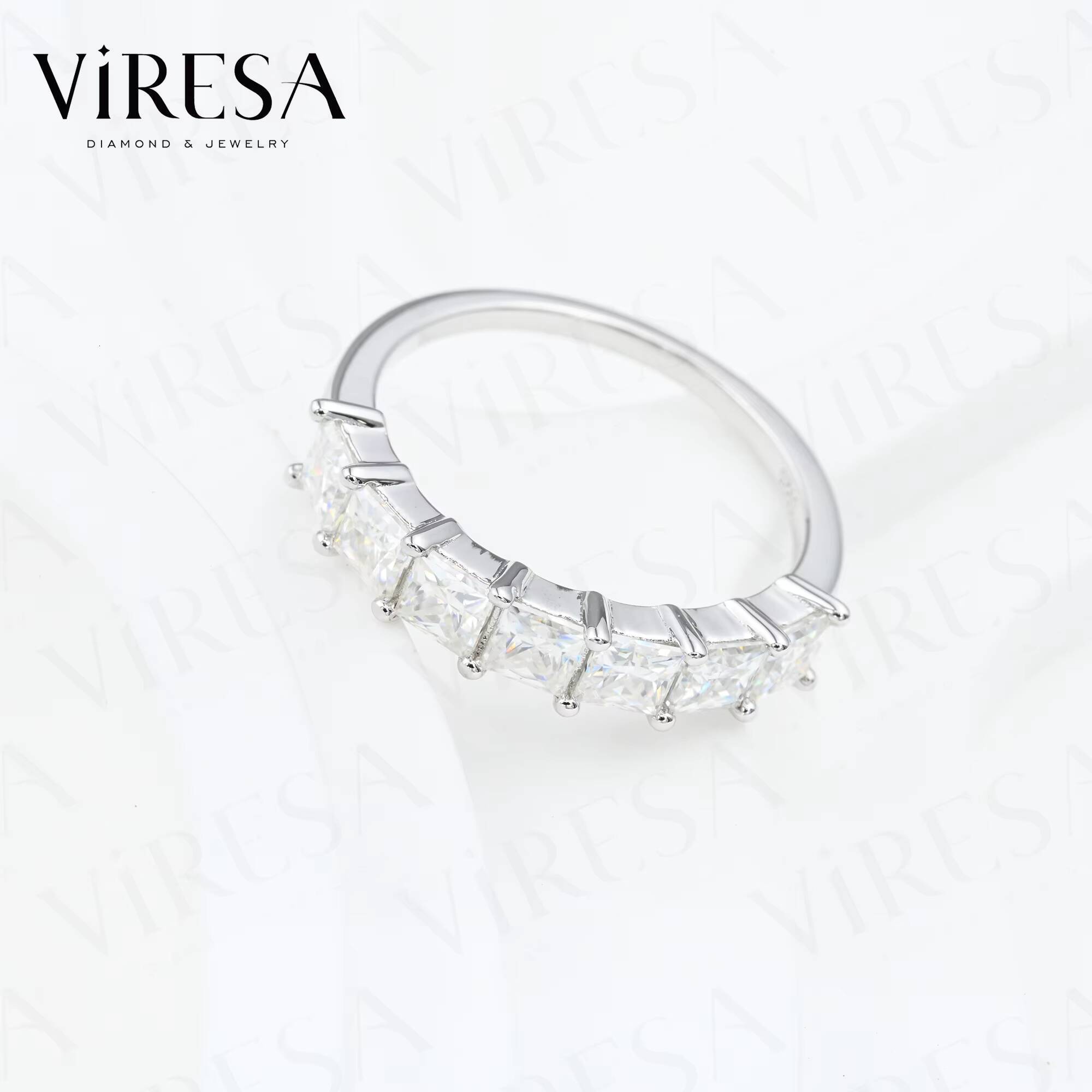 Luxury S925 Sterling Silver Ring Jewelry 35mmm Princess Cut Eternity Synthetic Moissanite Diamond Silver Women Ring