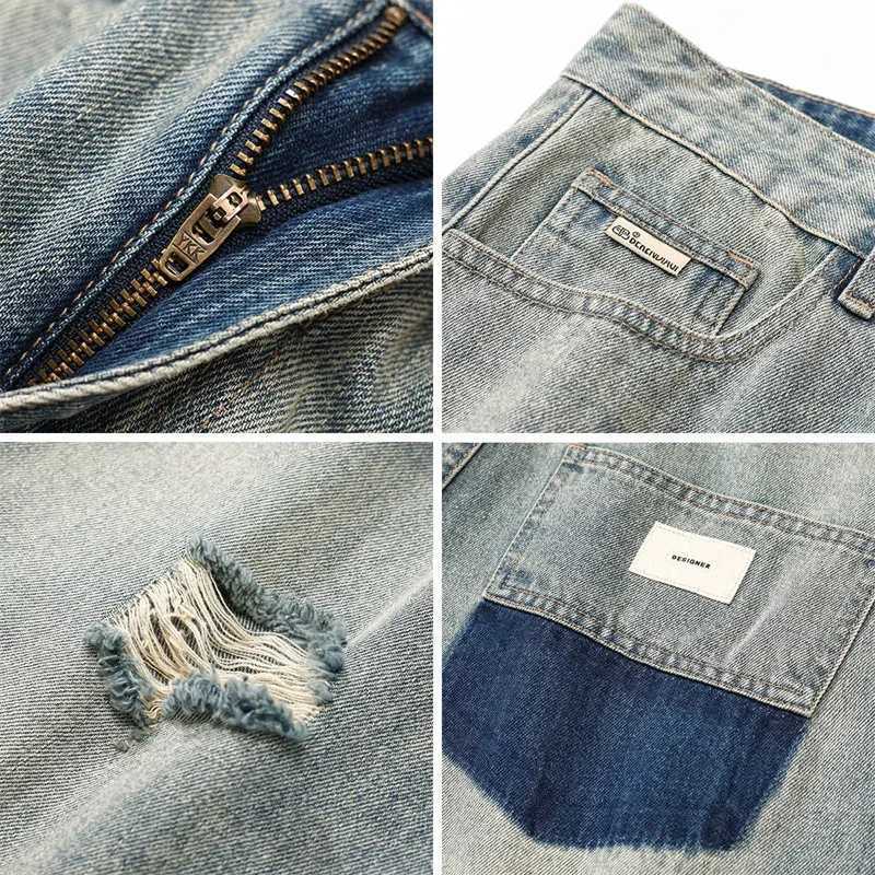 Summer Mens Distressed Ripped Baggy Jorts Casual Patchwork StraightLeg Denim Shorts 2025 New Y2K Streetwear short jeans hommeXJ251025